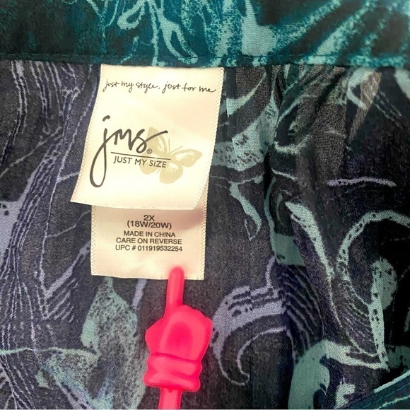 Just My Size (JMS) Women’s 2X (18W/20W) Envy Green Scroll Blouse - Picture 6 of 8